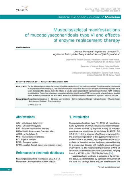 (PDF) Musculoskeletal manifestations of mucopolysaccharidosis type VI and effects of enzyme ...