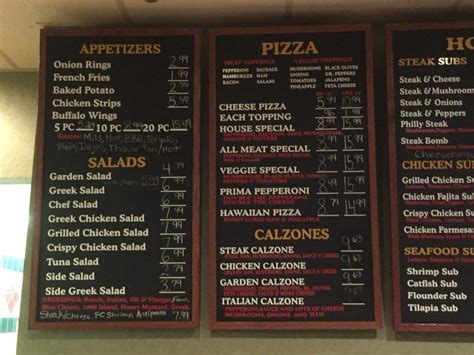 Menu at Mig's Pizza Castle pizzeria, Saluda