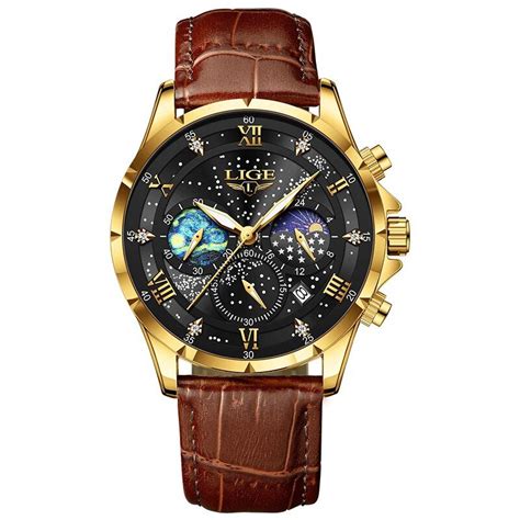 Gold black_2023 Mens Watches Top Brand Luxury Leather Casual Quartz ...