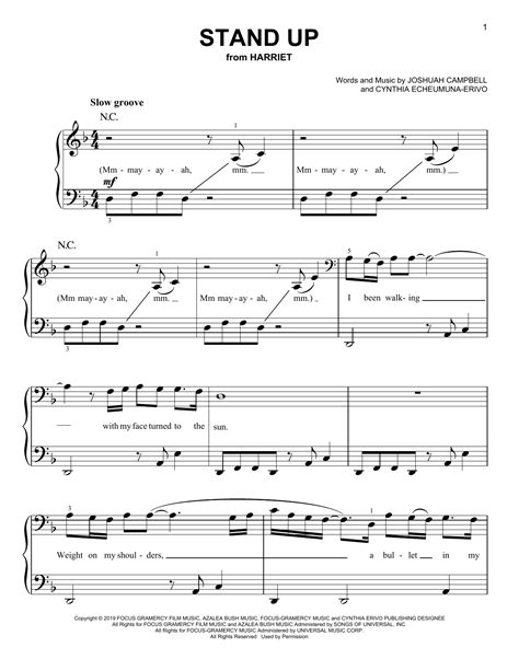 Stand Up Cynthia Erivo Sheet Music | Printable Templates Free