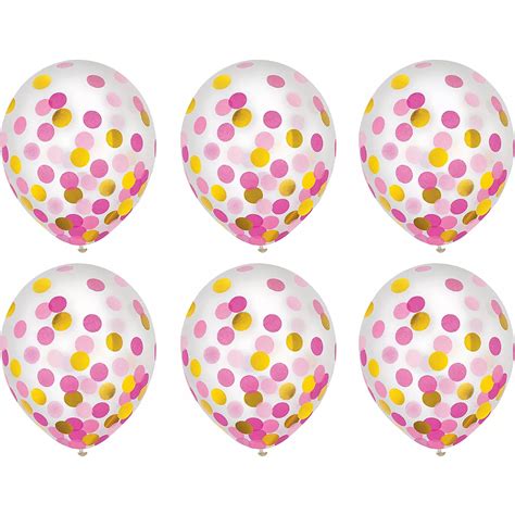 Gold & Pink Confetti Balloons 6ct | Party City