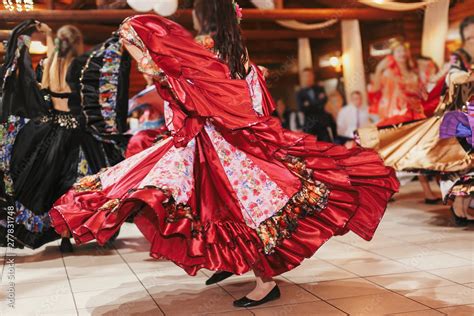 Gypsy dance festival, Woman performing romany dance and folk songs in ...