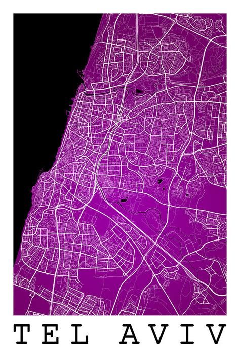 Tel Aviv Street Map - Tel Aviv Israel Road Map Art on Color Digital Art by Jurq Studio | Fine ...