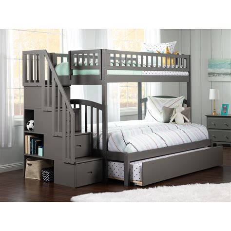 Westbrook Staircase Bunk Twin over Full with Twin Size Urban Trundle Bed in Grey - Walmart.com ...