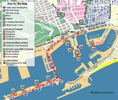 Barcelona (Spain) cruise port map (printable) | Cruise port, Cruise planning, Cruise