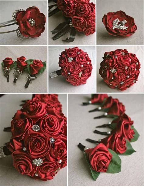 Fabric roses | Fabric flower bouquet, Red rose wedding, Red bouquet wedding