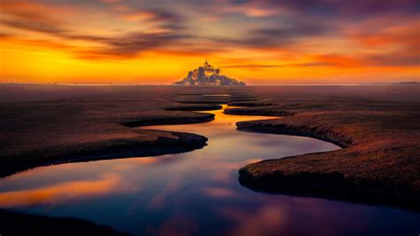 2560x1440 Resolution France Mont Saint Michel Sunset 1440P Resolution Wallpaper - Wallpapers Den