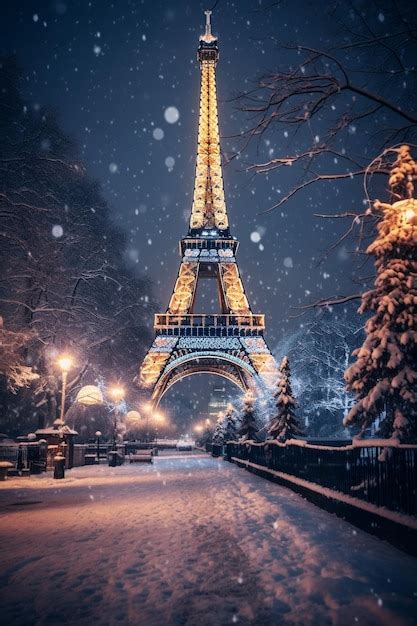 Premium AI Image | eiffel tower in christmas atmosphere snow around