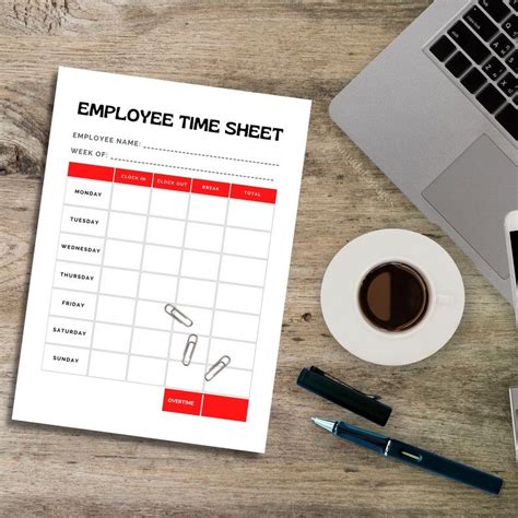 Employee Time Sheet Weekly Printable Templates | Work Hours Logbook ...