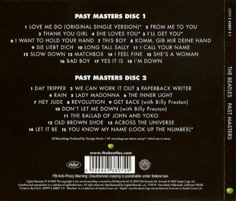 Beatles CD Past Masters Vol 1 & 2 (2009 Remaster) -Beatles Fab Four ...