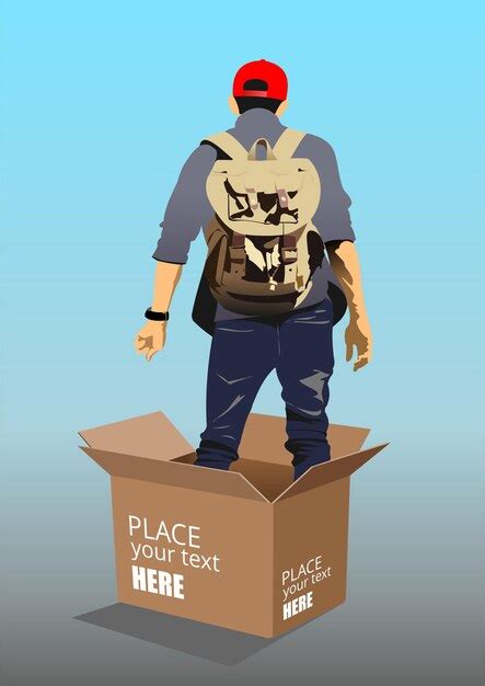 Premium Vector | Young man stay inside the box abstract 3d color vector illustration