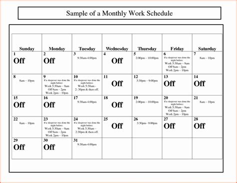 Free Monthly Schedule Template Fresh Monthly Work Schedule Template ...