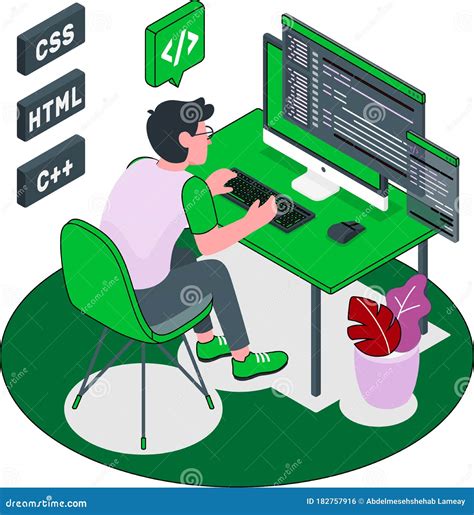 Student Programming on Computer Doing Coding Work Stock Vector - Illustration of computer ...