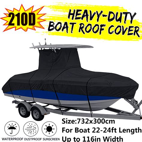 210D T-Top Boat Cover 22-24ft, Waterproof Heavy Duty Trailerable Center Console T-Top Roof Boat ...