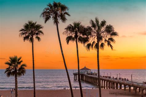 Manhattan Beach at Sunset in Los Angeles, California Stock Photo - Image of city, landscape ...