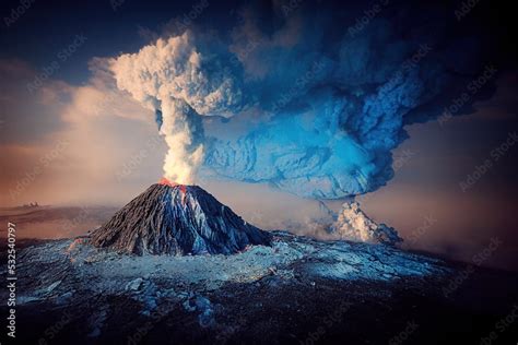 An illustration of the blue volcano in Indonesia, Kawah Ijen Volcano, Sulfuric Gas. Stock ...