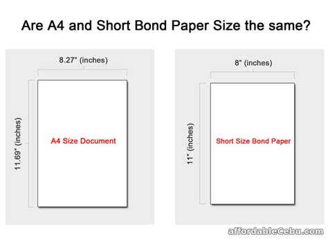 Short Bond Paper Size