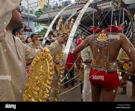 Devotee with body piercings, Thaipusam Hindu Tamil festival celebrated ...