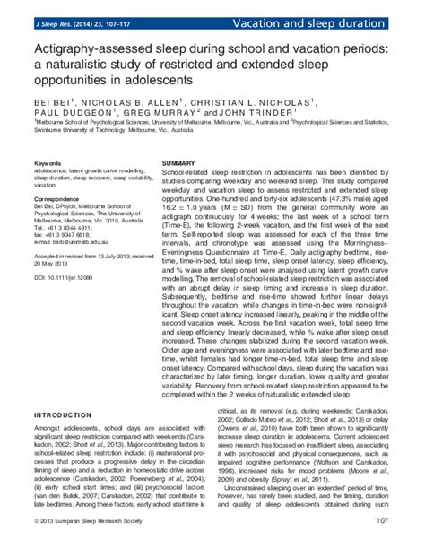 (PDF) Actigraphy-assessed sleep during school and vacation periods: a naturalistic study of ...