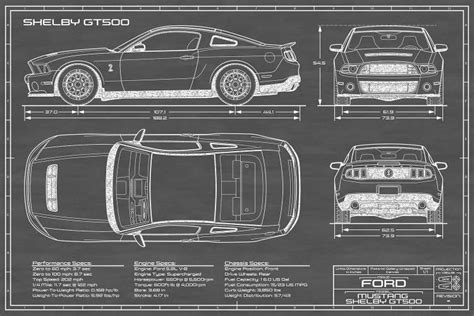 Shelby GT500 (2013-2014) Black Canv - Canvas Print | Action Blueprints