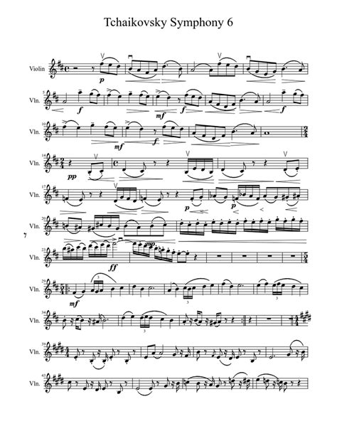 Tchaikovsky Symphony 6 Sheet music for Violin (Solo) | Musescore.com