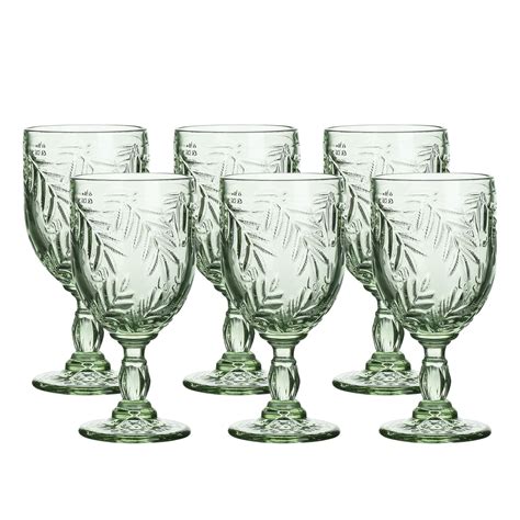 Colored Glass Goblet Vintage - Pressed Pattern Wine Glass Wedding Goblet - 8.5 Ounce Set of 6 ...