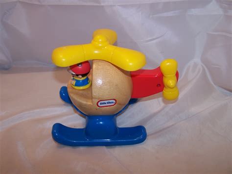 Little Tikes Helicopter w Pilot, Wood, Plastic, Yellow, Blue, Red