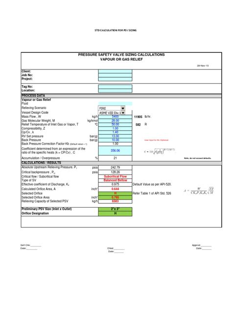 Pressure Safety Valve Sizing Calculation Rev.01 APU | Pressure | Gases