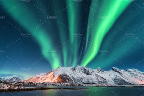 Aurora borealis. Lofoten islands, N ~ Nature Photos ~ Creative Market