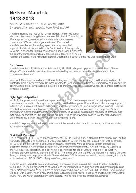 English worksheets: Nelson Mandela : a biography