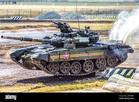 The main battle tank T-72B3 of the Russian army at the training ground ...