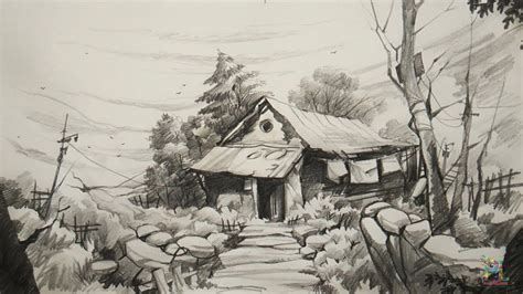 27++ Pencil Drawing Scenery Images Simple | Muldede