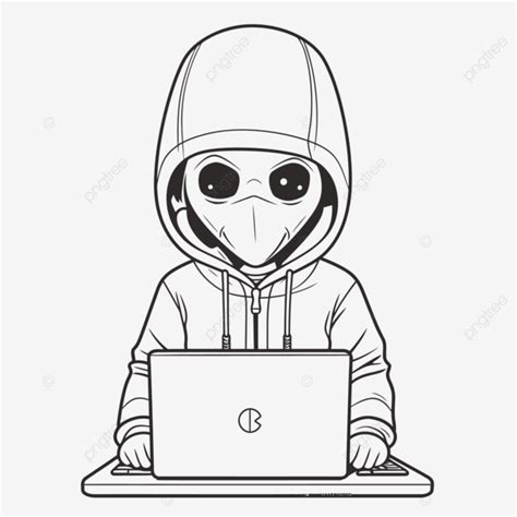 Black White Drawing Of Cute Young Teenage Hacker Boy Using Laptop ...