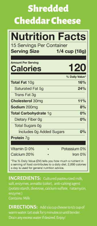 Shredded Cheddar Cheese Nutrition - Valley Food Storage