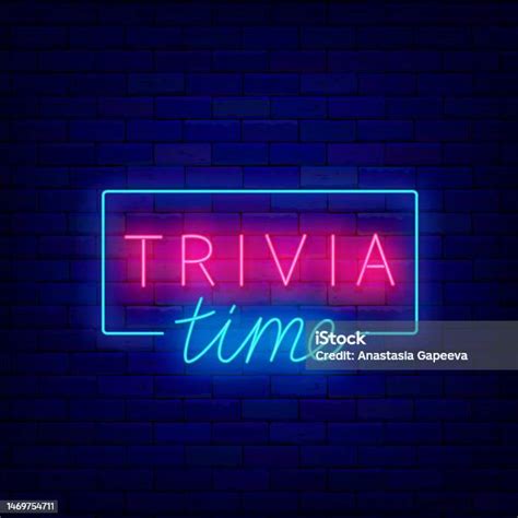 Trivia Time Neon Sign Geometric Frame Decoration Quiz Show Label On Brick Wall Vector Stock ...