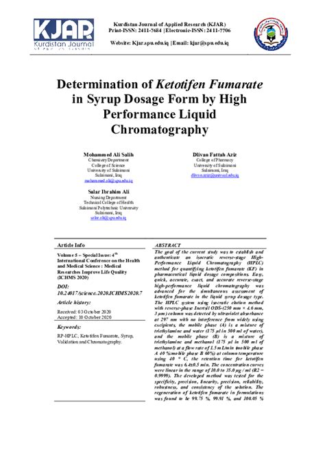 (PDF) Determination of Ketotifen Fumarate in Syrup Dosage Form by High Performance Liquid ...