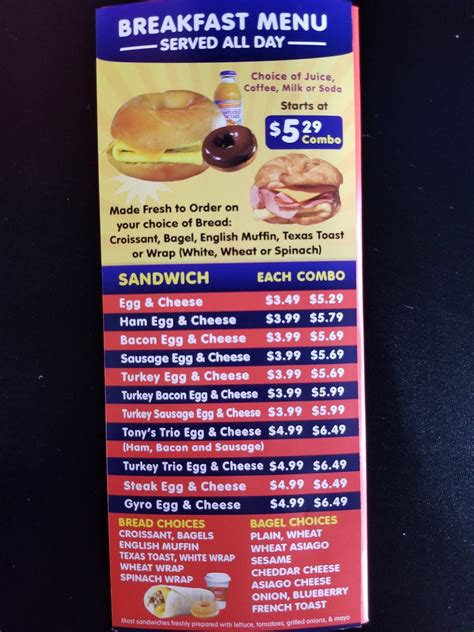 Menu at Tony's Donuts & Cafe, Hazelwood, Howdershell Rd