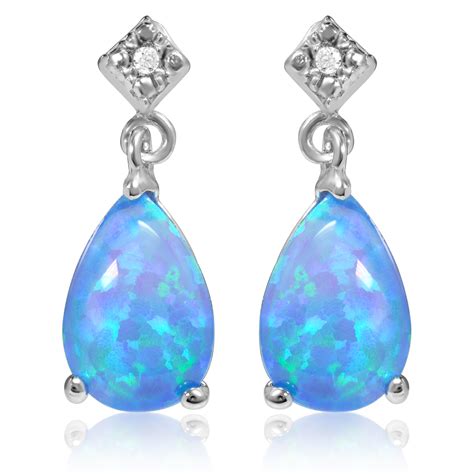 Sterling Silver Genuine Blue Opal Pearshape Drop Earrings - BelleChic