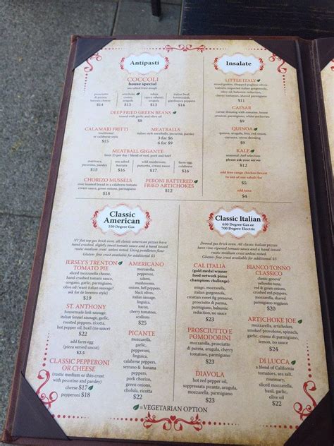 Menu at Tony's Pizza Napoletana pub & bar, San Francisco