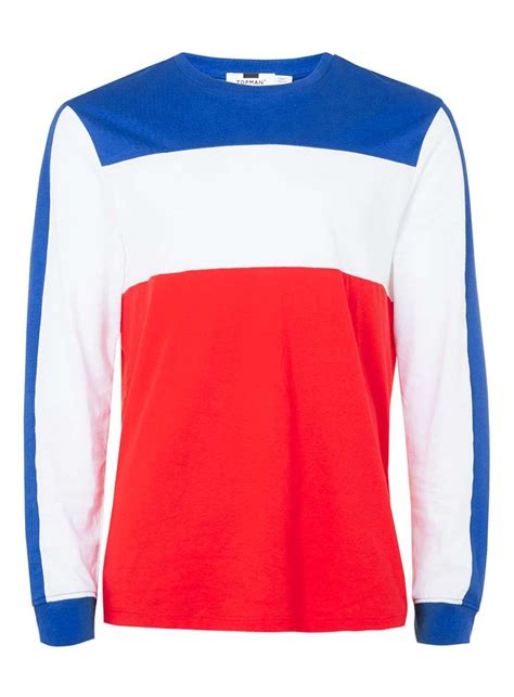 Red, Blue and White Panelled Long Sleeve T-Shirt | Blue and white t ...