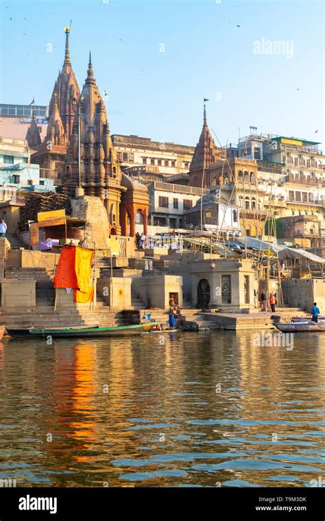 India, Varanasi, 27 Mar 2019 - A view of the ghats Ratneshwar Mahadev, Manikarnika Ghat and ...