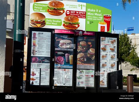 General view of a McDonald's drive through menu at breakfast, East Palo ...