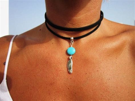 Turquoise Necklace Choker Turquoise Jewelry Choker Bohemian - Etsy