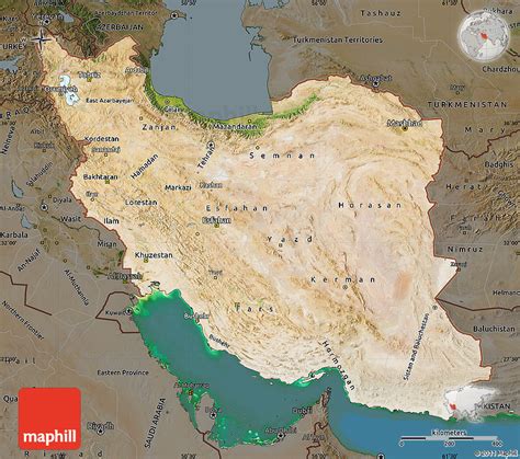 Satellite Map of Iran, darken, land only