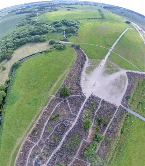 Drone Overhead Aerial View Of Hill Of Crosses (Kryziu Kalnas). I Stock ...