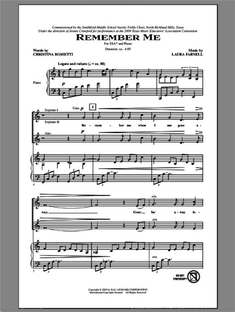 Farnell - Remember Me sheet music for choir (SSA: soprano, alto)