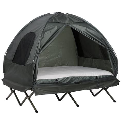Outsunny Extra Large Camping Cot Tent Combo Set Compact Pop Up Portable Folding Outdoor Elevated ...