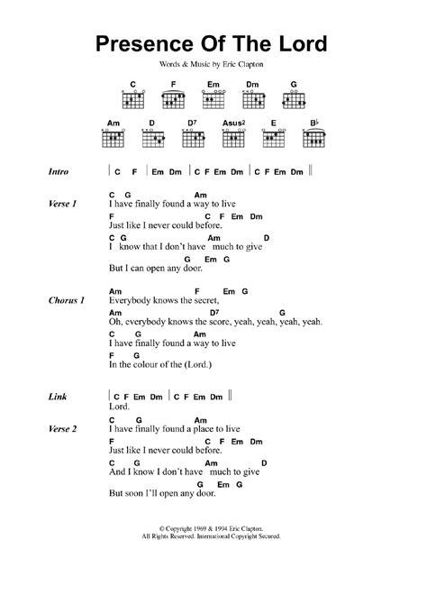 Presence Of The Lord Sheet Music | Eric Clapton | Lyrics & Chords