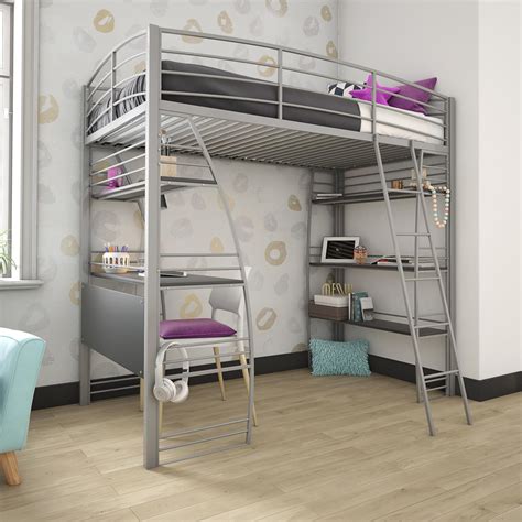 DHP Sage Studio Twin Metal Loft Bed with Integrated Desk and Shelves ...