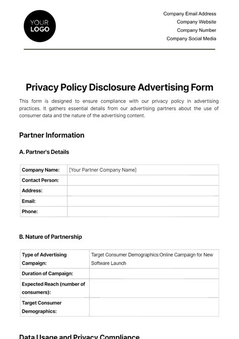 Privacy Policy Disclosure Advertising Form Template - Edit Online & Download Example | Template.net